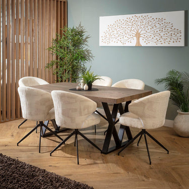 Quatropi Enzo & Glasgow Wooden 6 Seater Dining Set Cream & Reclaimed Oak