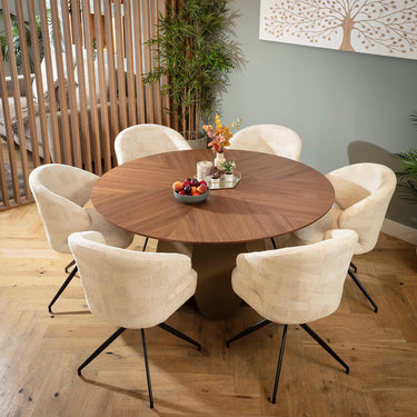 Quatropi Enzo & Phoenix Modern 6 Seater Round Dining Set Cream & Walnut