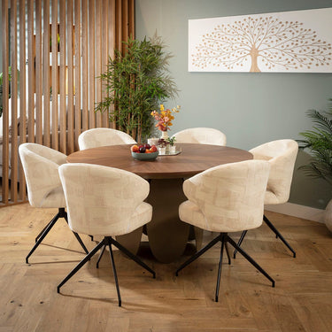 Quatropi Enzo & Phoenix Modern 6 Seater Round Dining Set Cream & Walnut