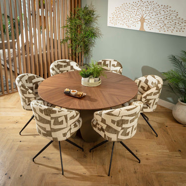 Quatropi Enzo & Phoenix Modern 6 Seater Round Dining Set Green & Walnut