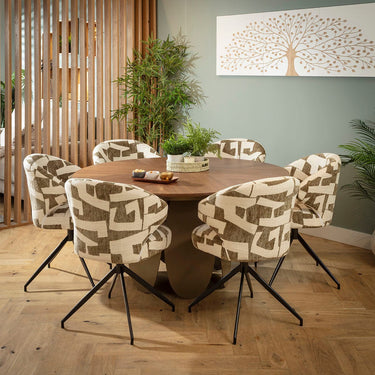 Quatropi Enzo & Phoenix Modern 6 Seater Round Dining Set Green & Walnut