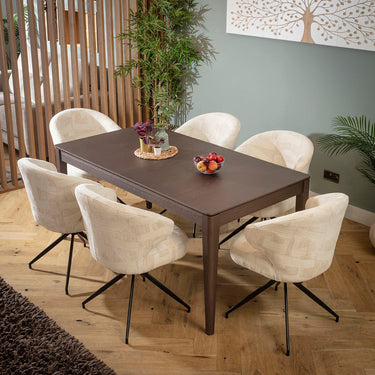 Quatropi Enzo & Ruben Large 6 Seater Extendable Dining Set Cream & Brown Wood