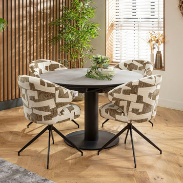 Quatropi Enzo & Venus 4 Seater Round Extendable Dining Set Green & Grey Ceramic