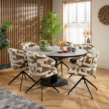 Quatropi Enzo & Venus 6 Seater Round Extendable Dining Set Green & Grey Ceramic