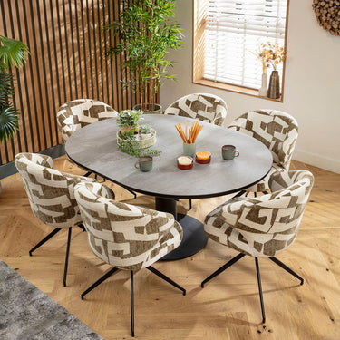Quatropi Enzo & Venus 6 Seater Round Extendable Dining Set Green & Grey Ceramic