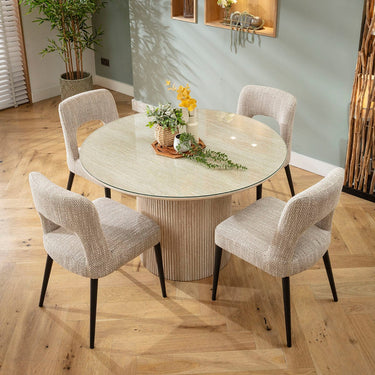 Quatropi Evie & Angelica 4 Seater Glass-Topped Round Dining Set Brown & Cream