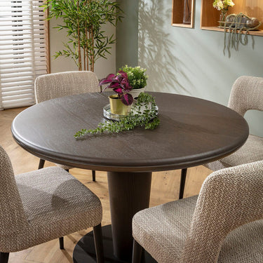 Quatropi Evie & Pluto Contemporary 4 Seater Round Dining Set Brown & Grey Oak Wash