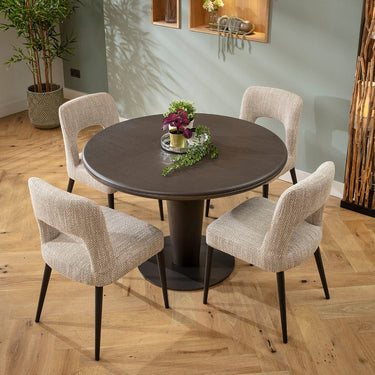 Quatropi Evie & Pluto Contemporary 4 Seater Round Dining Set Brown & Grey Oak Wash