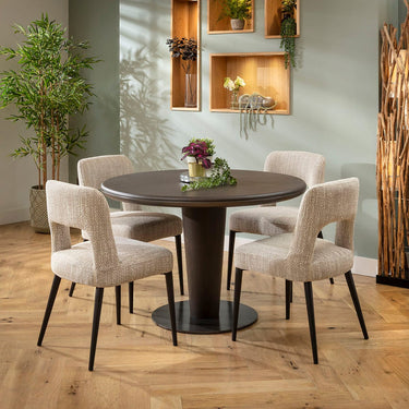 Quatropi Evie & Pluto Contemporary 4 Seater Round Dining Set Brown & Grey Oak Wash