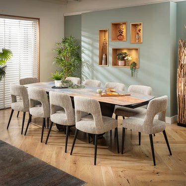Quatropi Evie & Zelda 10 Seater Extendable Dining Set Brown & Rustic Blue Ceramic