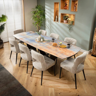 Quatropi Evie & Zelda 8 Seater Extendable Dining Set Brown & Rustic Blue Ceramic