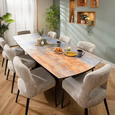 Quatropi Evie & Zelda 8 Seater Extendable Dining Set Brown & Rustic Blue Ceramic