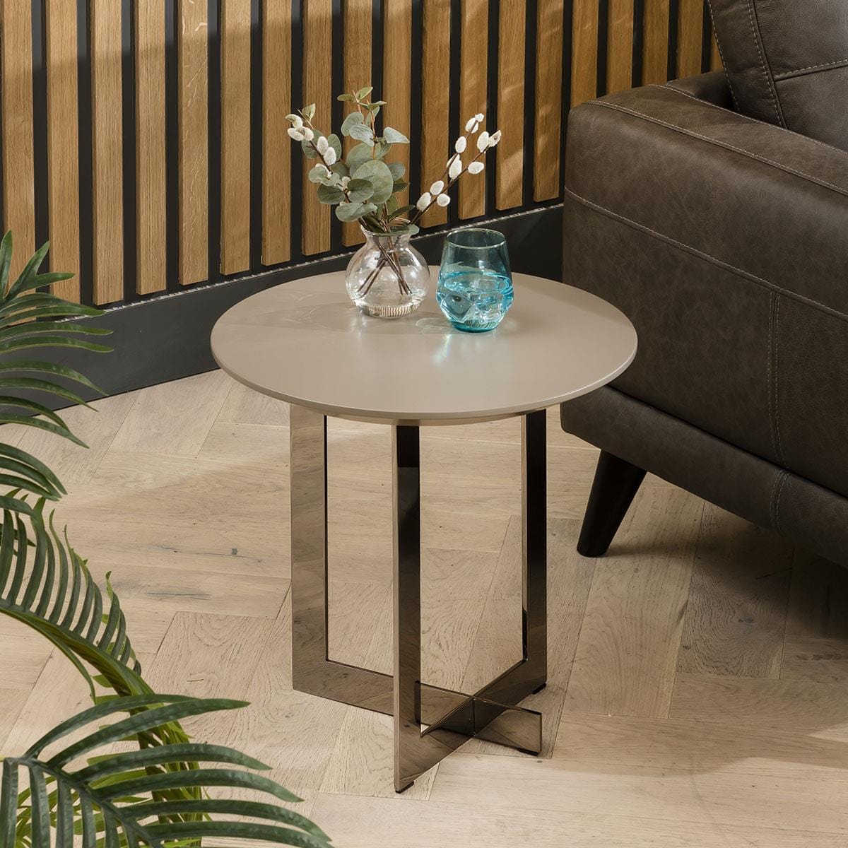 Quatropi Exclusive Side Table 50cm - Modern Round Lamp Table - Premium Taupe Finish