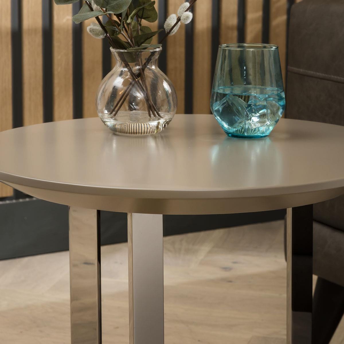 Quatropi Exclusive Side Table 50cm - Modern Round Lamp Table - Premium Taupe Finish