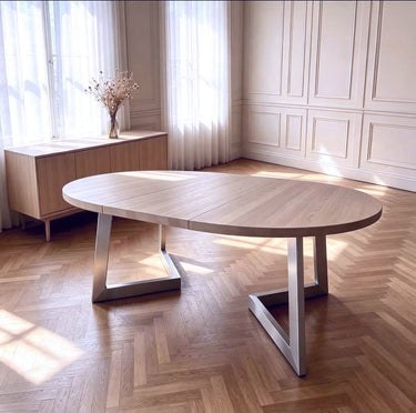 Quatropi ExDisplay 150cm x 200cm Luxury Round Dining Table Oak Wood Antique Brown #11