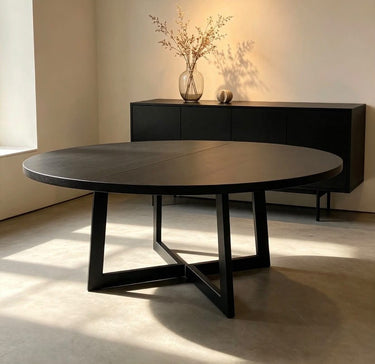 Quatropi ExDisplay 180cm Luxury Round Dining Table Oak Wood Black #15