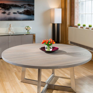 Quatropi ExDisplay 180cm Luxury Round Dining Table Oak Wood Grey Wash #16
