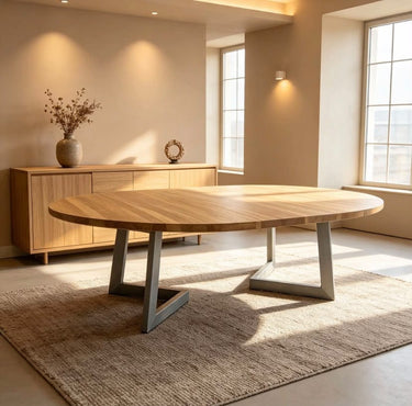 Quatropi ExDisplay 180cm x 230cm Luxury Round Dining Table Oak Wood Natural #18