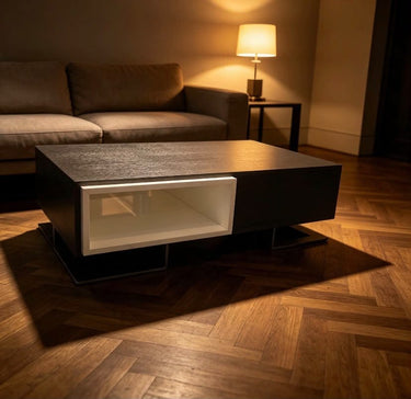Quatropi ExDisplay Maddison Grey Coffee Table with White Insert and Brushed Steel Legs