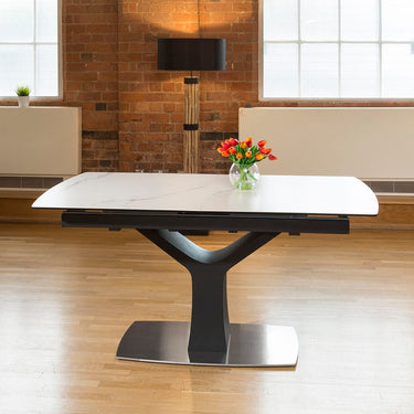 Quatropi ExDisplay Modern White Marble Ceramic Dining Table Rectangle 1.6 - 2.1m