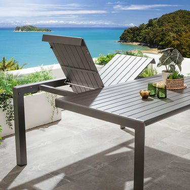 Quatropi Extendable Outdoor Garden Dining Table Square 8 Seater Grey Aluminium 150cm