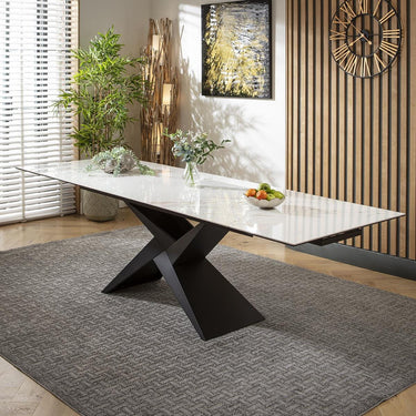 Quatropi Extending 12 Seater Ceramic Marble Dining Table White Gold 180-260cm