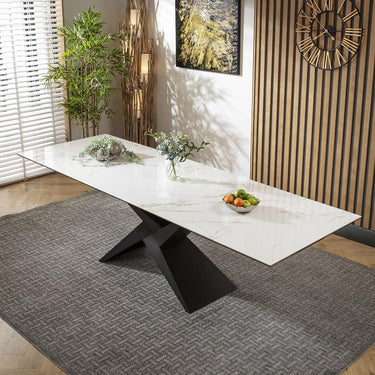 Quatropi Extending 12 Seater Ceramic Marble Dining Table White Gold 180-260cm