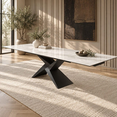 Quatropi Extending 12 Seater Ceramic Marble Dining Table White Gold 180-260cm