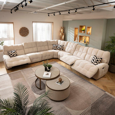 Quatropi Extra Large 7 Seater Recliner L-Shape Corner Sofa Couch Beige Chenille 380x380cm 17R1