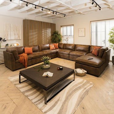 Quatropi Extra Large 8 Seat Modular L-Shape Corner Sofa & Footstool Brown 17