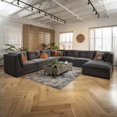 Quatropi Extra Large 8 Seat Modular L-Shape Corner Sofa & Footstool Grey Velvet