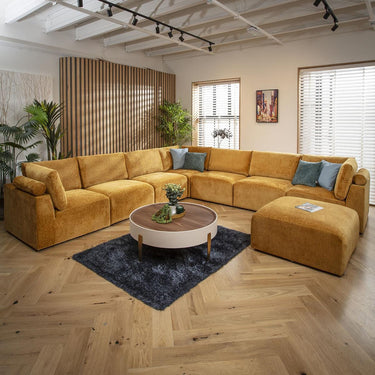 Quatropi Extra Large 8 Seat Modular L-Shape Corner Sofa & Footstool Mustard