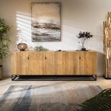 Quatropi Extra Large Sideboard Buffet Cabinet Grooved Detail Natural Oak 240cm