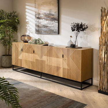Quatropi Extra Large Sideboard Buffet Cabinet Grooved Detail Natural Oak 240cm