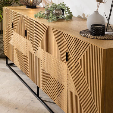 Quatropi Extra Large Sideboard Buffet Cabinet Grooved Detail Natural Oak 240cm