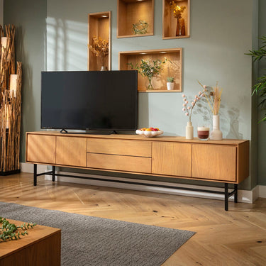 Quatropi Extra Large TV Stand Cabinet Freestanding Wall Media Unit Light Wood 240cm