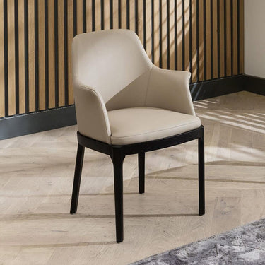 Quatropi Faux Leather Kitchen Dining Room Chair with Arms Beige Black Wood Legs
