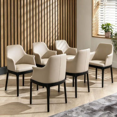 Quatropi Faux Leather Kitchen Dining Room Chair with Arms Beige Black Wood Legs