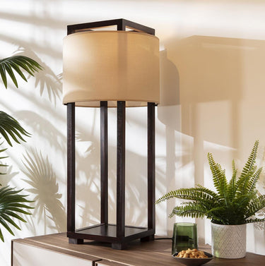 Quatropi Flam & Luce Echo Modern Wooden Tall Table Lamp Brown Cream Shade