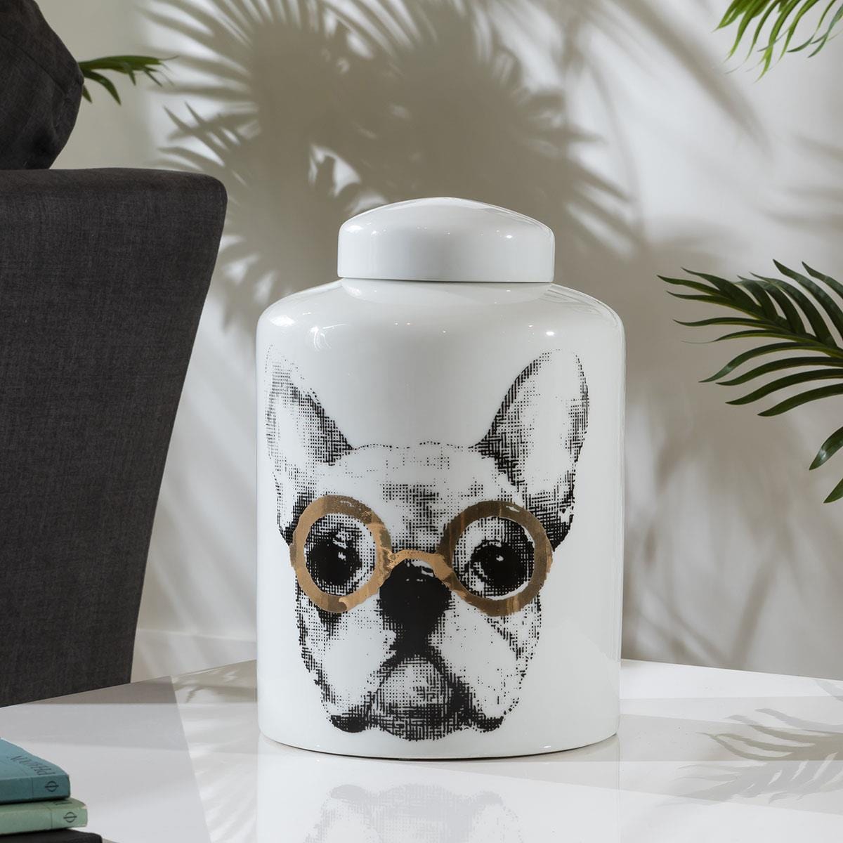 Quatropi French Bulldog Design Pot 29.5cm - Porcelain Ornament Cookie Biscuit Jar