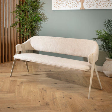 Quatropi Freya 3 Seater Kitchen Dining Room Bench with Back Cream Metal 180cm