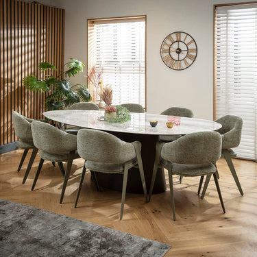 Quatropi Freya & Ashford Large 8 Seater Oval Dining Set Green & Grey Ceramic