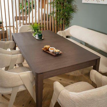 Quatropi Freya & Ruben 7 Seater Extendable Bench Dining Set Cream & Brown Wood