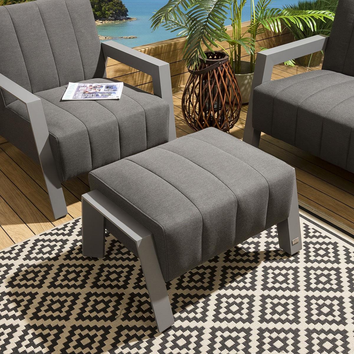 Quatropi Garden Patio Luxury Footstool Grey Alum Fabric Outdoor