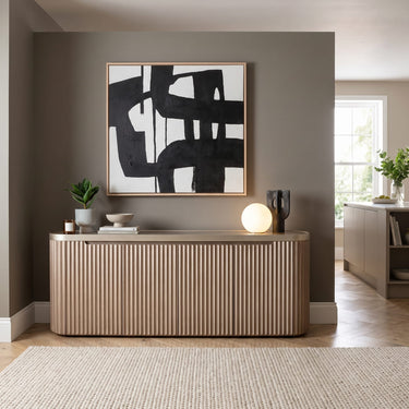 Quatropi Gold Designer Sideboard Buffet Cabinet Scallop Fluted Wood Glass 200cm