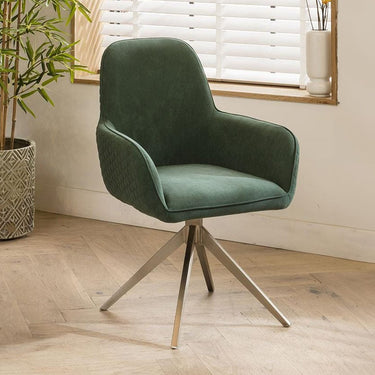 Quatropi Green Velvet Kitchen Carver Dining Room Chair with Arms Green Fabric