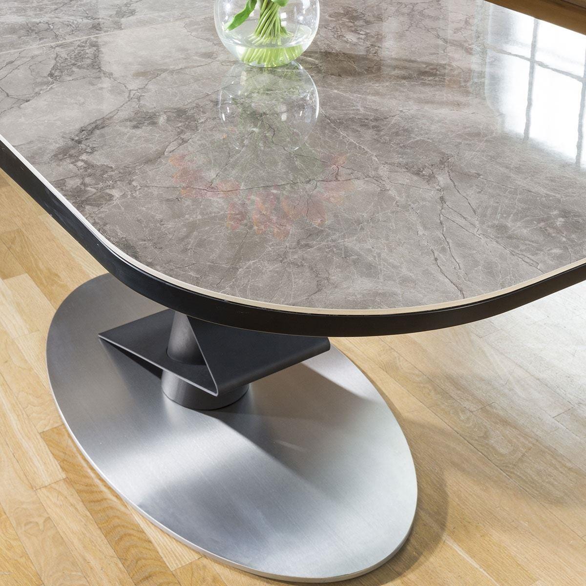 Quatropi Grey Ceramic Extending Table & Grey Swivel Chairs - 6 Seater Dining Set
