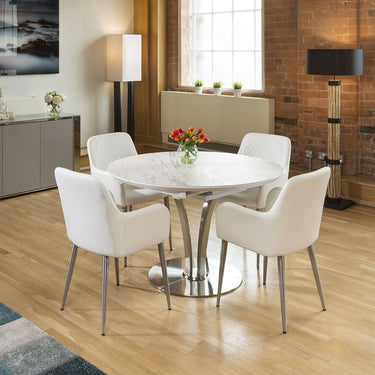 Quatropi Hana Ceramic Round Extending Dining Table White 120-160cm