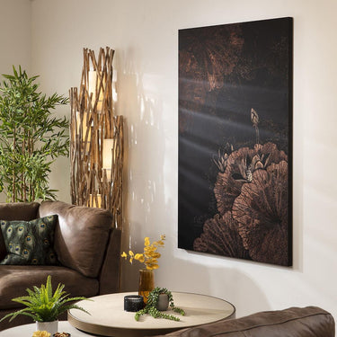 Quatropi Hand-Carved Flower Wall Artwork Black & Natural Wood 100x150cm