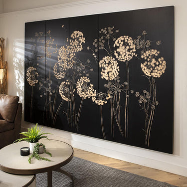 Quatropi Hand-Carved Large 5-Piece Wall Artwork Black & Natural Wood 300x200cm